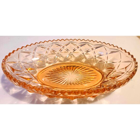 Diamond Block Pink Imperial Glass Sawtooth Serving Plate 11" - Picture 1 of 3